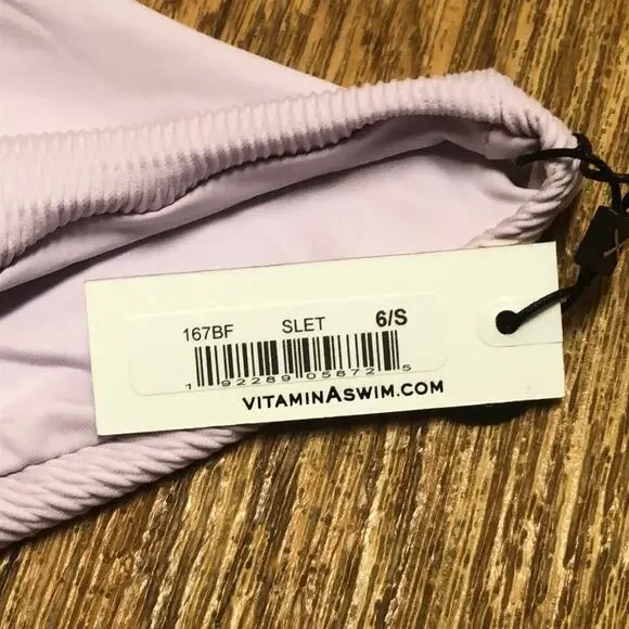 Vitamin A Luciana Ribbed Swim Bikini Bottom Light Purple Lilac Size Small / 6